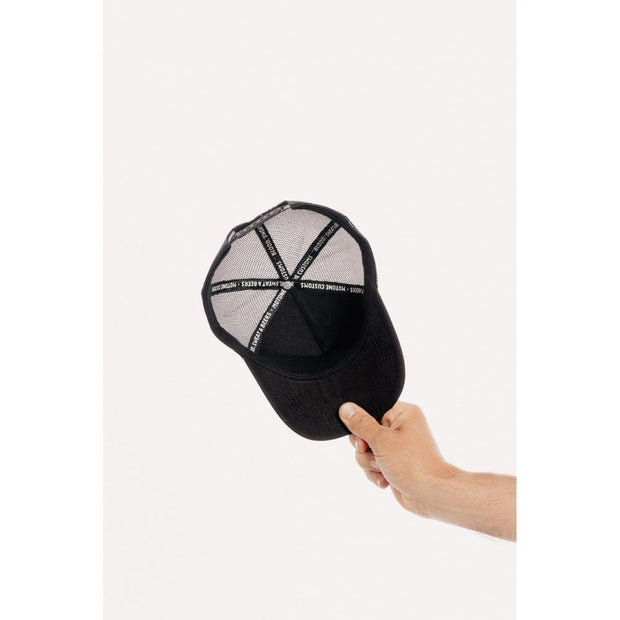 MOTONE GOLDIE TRUCKER CAP - CURVED PEAK - BLACK SUEDE - GOLD LOGO