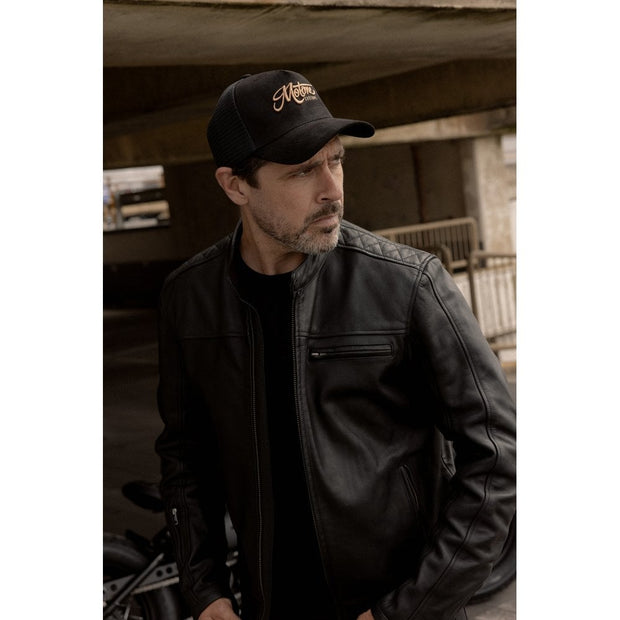 MOTONE GOLDIE TRUCKER CAP - CURVED PEAK - BLACK SUEDE - GOLD LOGO