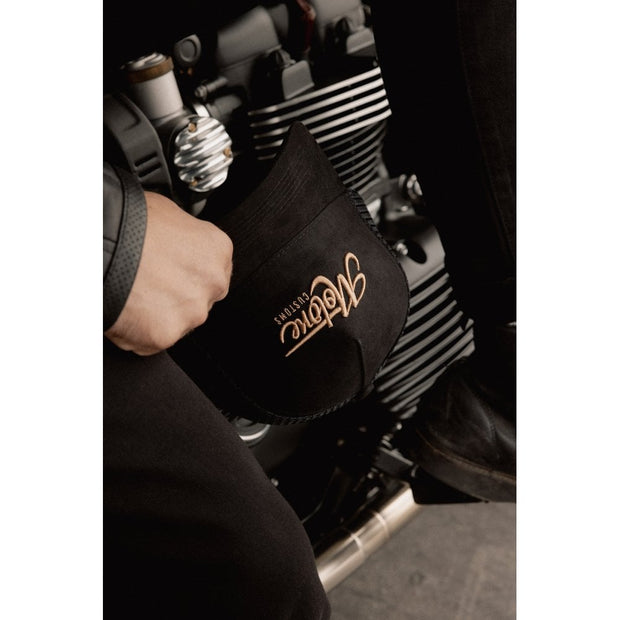 MOTONE GOLDIE TRUCKER CAP - CURVED PEAK - BLACK SUEDE - GOLD LOGO