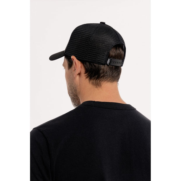 MOTONE GOLDIE TRUCKER CAP - CURVED PEAK - BLACK SUEDE - GOLD LOGO