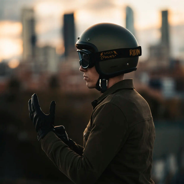 DMD RETRO JET HELMET ECE 22.06 - OLIVE GOLD