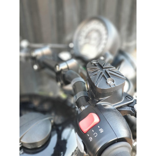 MOTONE PRESSURE CAST DISC BRAKE OIL RESERVOIR MASTER CYLINDER CAP - UNION JACK DOMED - BLACK