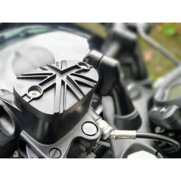 MOTONE PRESSURE CAST DISC BRAKE OIL RESERVOIR MASTER CYLINDER CAP - UNION JACK DOMED - BLACK