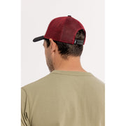 MOTONE RON BURGUNDY TRUCKER CAP - CURVED PEAK - GREY COTTON PANEL/RED MESH - BLACK LOGO