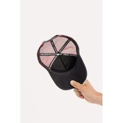 MOTONE RON BURGUNDY TRUCKER CAP - CURVED PEAK - GREY COTTON PANEL/RED MESH - BLACK LOGO