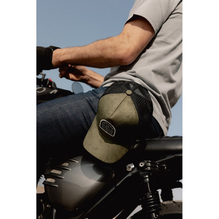MOTONE SUEDEHEAD TRUCKER CAP - CURVED PEAK - OLIVE GREEN