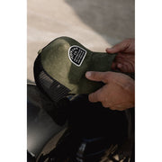 MOTONE SUEDEHEAD TRUCKER CAP - CURVED PEAK - OLIVE GREEN