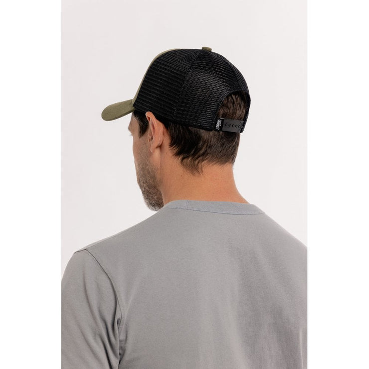 MOTONE SUEDEHEAD TRUCKER CAP - CURVED PEAK - OLIVE GREEN