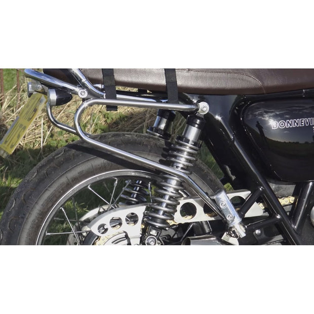 MOTONE T100/T120/STREET TWIN LC PANNIER/LUGGAGE RAILS - PAIR - MIRROR POLISHED FINISH