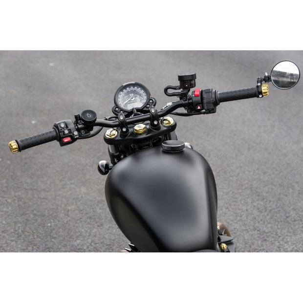 MOTONE "THE GUVNORS" - FORK TOP CAPS FOR LATE STREET TWIN & STREET SCRAMBLER, ALL T120 - BRASS