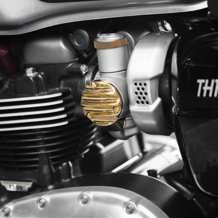 MOTONE TPS CARB/THROTTLE BODY COVER - PAIR - RIBBED/FINNED - BRASS