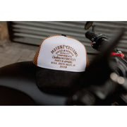 MOTONE WORDSALAD TRUCKER CAP - CURVED PEAK - COPPER SUEDE + BLACK & WHITE