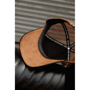 MOTONE WORDSALAD TRUCKER CAP - CURVED PEAK - COPPER SUEDE + BLACK & WHITE