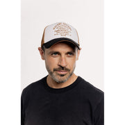 MOTONE WORDSALAD TRUCKER CAP - CURVED PEAK - COPPER SUEDE + BLACK & WHITE