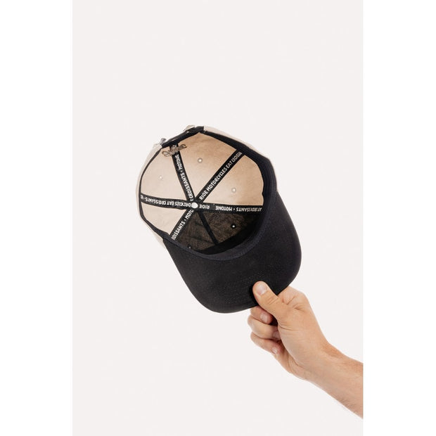 MOTONE YARDMASTER TRUCKER CAP - CURVED PEAK - ECRU & BLACK - BIKE PATCH