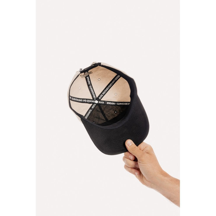 MOTONE YARDMASTER TRUCKER CAP - CURVED PEAK - ECRU & BLACK - BIKE PATCH