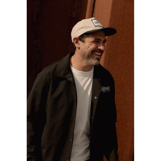 MOTONE YARDMASTER TRUCKER CAP - CURVED PEAK - ECRU & BLACK - BIKE PATCH