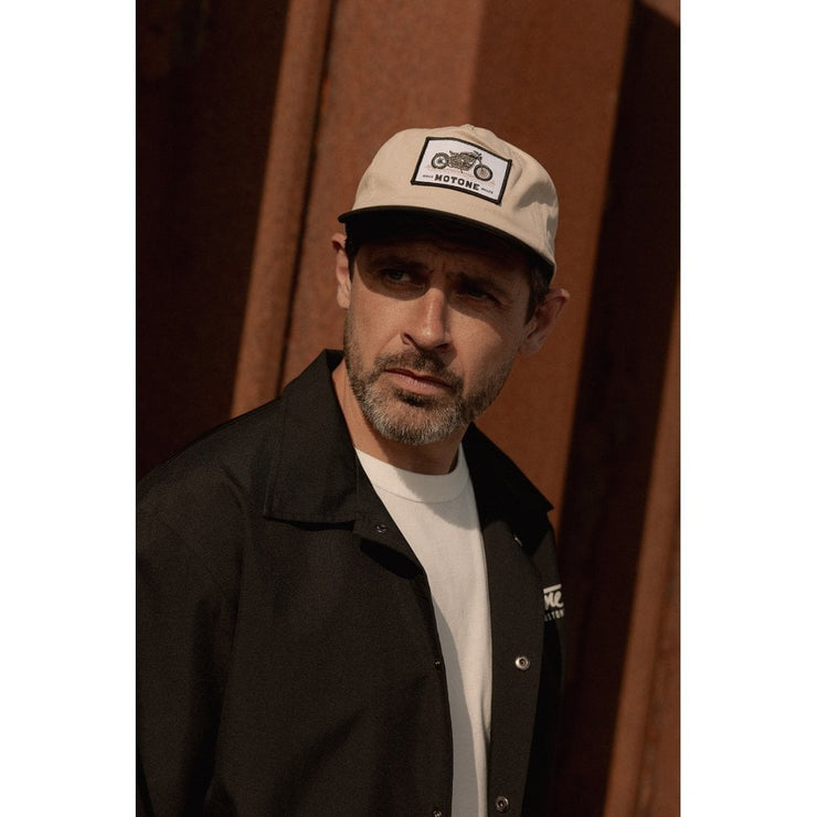 MOTONE YARDMASTER TRUCKER CAP - CURVED PEAK - ECRU & BLACK - BIKE PATCH