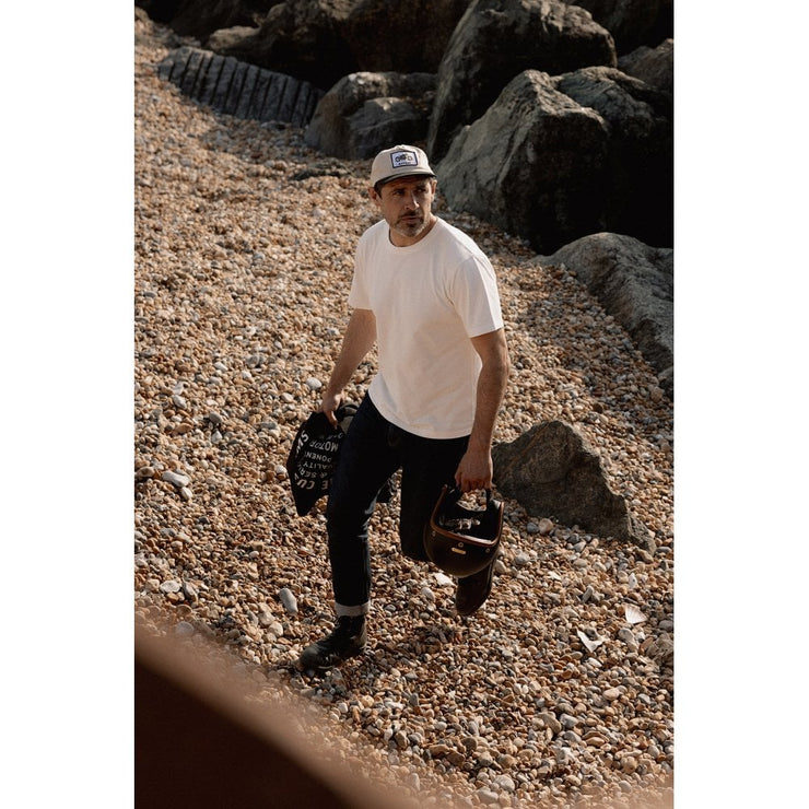 MOTONE YARDMASTER TRUCKER CAP - CURVED PEAK - ECRU & BLACK - BIKE PATCH
