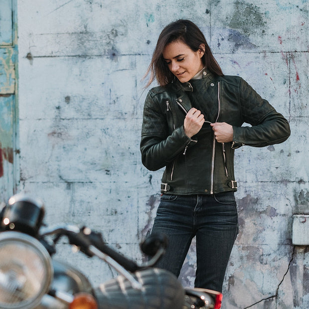 GOLDTOP LADIES BOBBER JACKET (CE ARMOURED) - BRITISH RACING GREEN