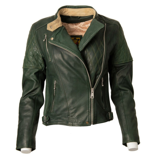 GOLDTOP LADIES BOBBER JACKET (CE ARMOURED) - BRITISH RACING GREEN