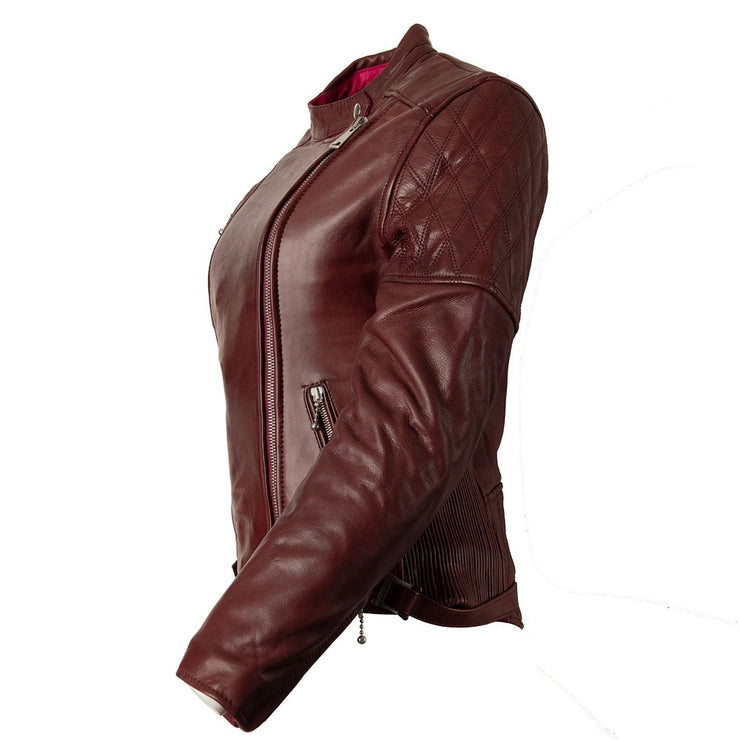 GOLDTOP LADIES BOBBER JACKET (CE ARMOURED) - BURGUNDY