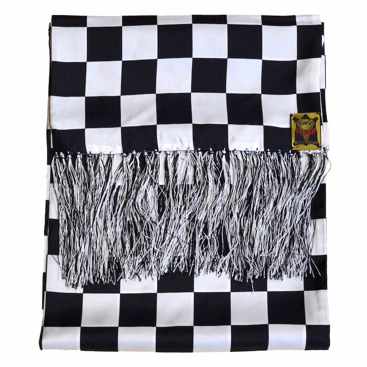 GOLDTOP 100% SILK CHECKERED FLAG SCARF - BLACK & OLD ENGLISH WHITE