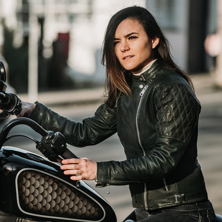 GOLDTOP LADIES BOBBER JACKET (CE ARMOURED) - BRITISH RACING GREEN