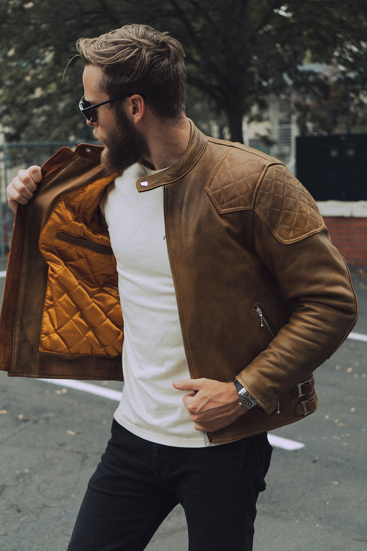 GOLDTOP '76 CAFE RACER JACKET (CE ARMOURED) - WAXED BROWN