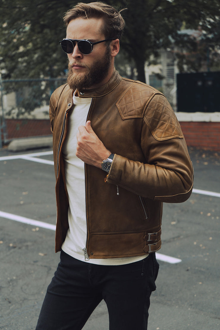 GOLDTOP '76 CAFE RACER JACKET (CE ARMOURED) - WAXED BROWN