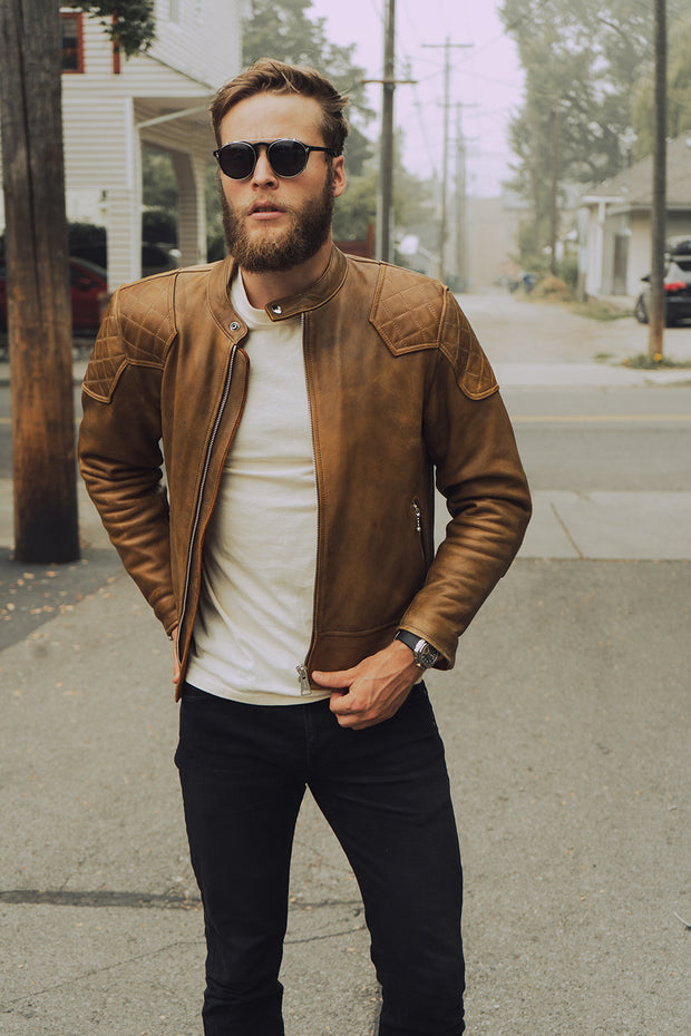 GOLDTOP '76 CAFE RACER JACKET (CE ARMOURED) - WAXED BROWN