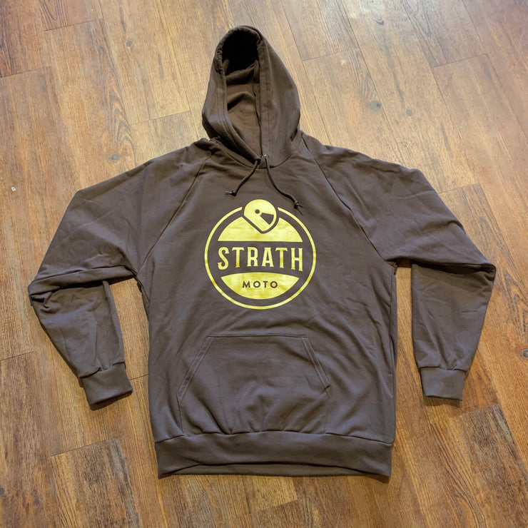 STRATH MOTO CREST LOGO PULLOVER HOODIE BROWN