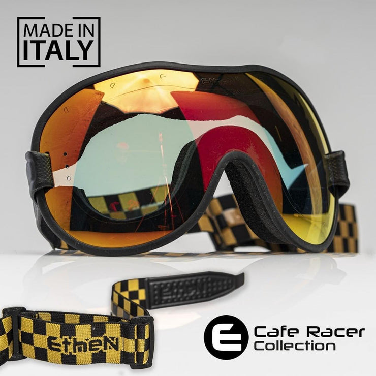 ETHEN CAFE RACER GOGGLE MIRROR BRONZE PHOTOCHROMIC LENS - CHECKER BLACK/GOLD