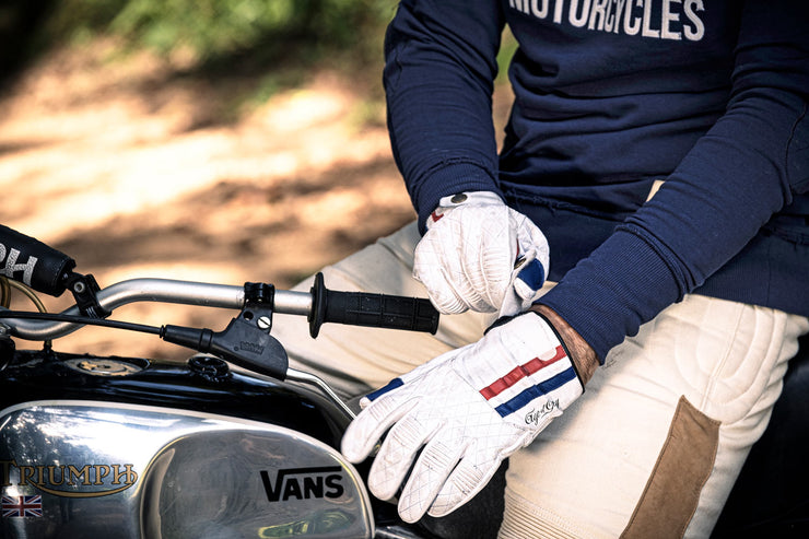 AGE OF GLORY MILES LEATHER GLOVES - WHITE BLUE RED