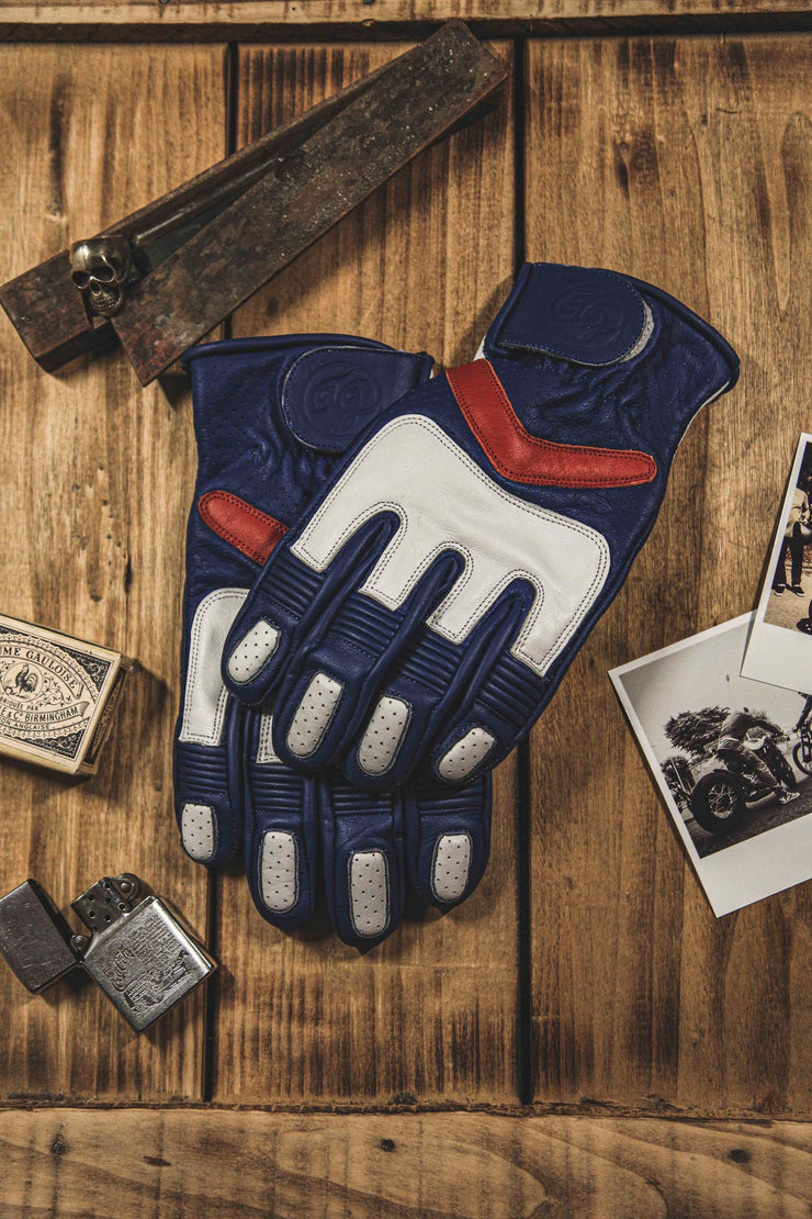 AGE OF GLORY HERO LEATHER GLOVES - ROYAL BLUE WHITE RED