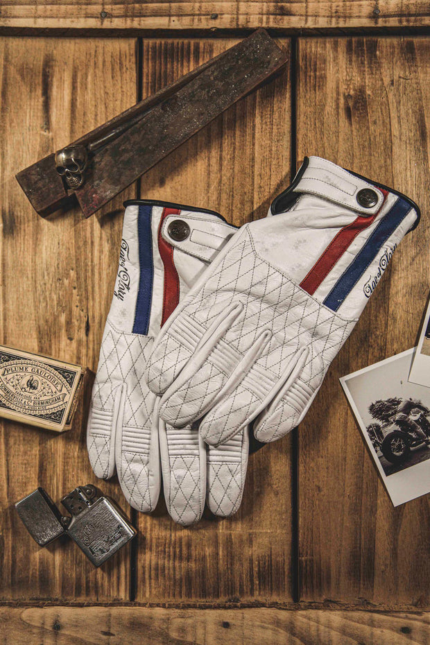 AGE OF GLORY MILES LEATHER GLOVES - WHITE BLUE RED