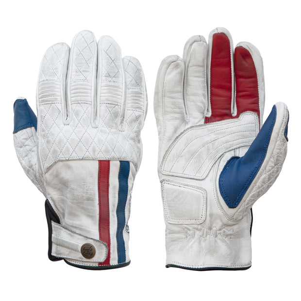 AGE OF GLORY MILES LEATHER GLOVES - WHITE BLUE RED