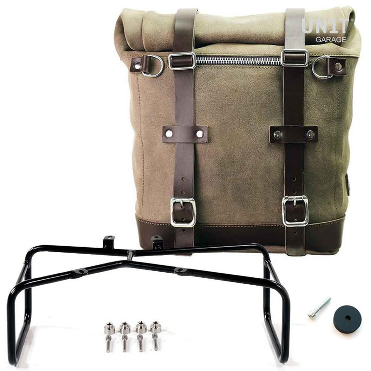 UNIT GARAGE WAXED SUEDE PANNIER SCRAM 22-30L W/ DOUBLE SUBFRAME FOR RNINET - MOSS GREY