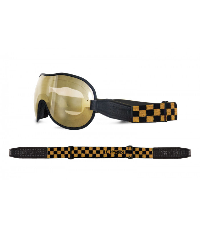 ETHEN CAFE RACER GOGGLE MIRROR BRONZE PHOTOCHROMIC LENS - CHECKER BLACK/GOLD