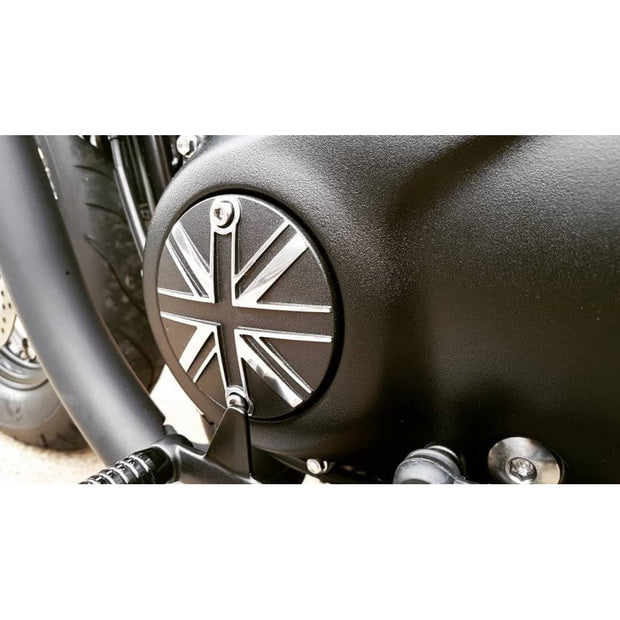 MOTONE CLUTCH COVER/BADGE - UNION JACK - BLACK/POLISH CONTRAST FINISH