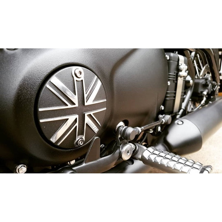 MOTONE CLUTCH COVER/BADGE - UNION JACK - BLACK/POLISH CONTRAST FINISH