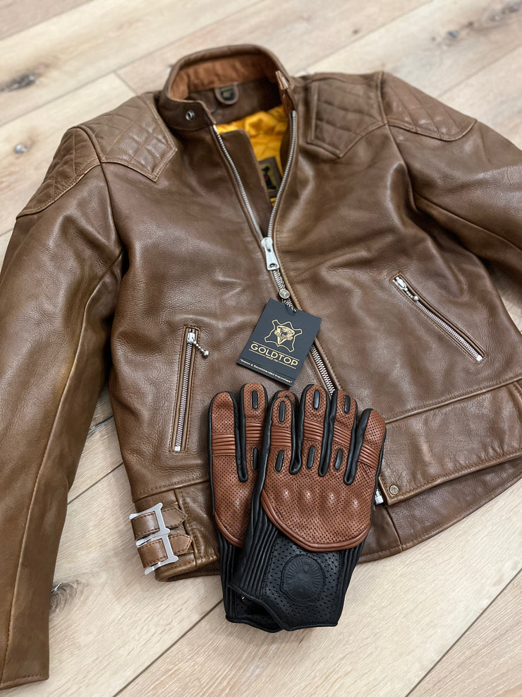 GOLDTOP '76 CAFE RACER JACKET (CE ARMOURED) - WAXED BROWN