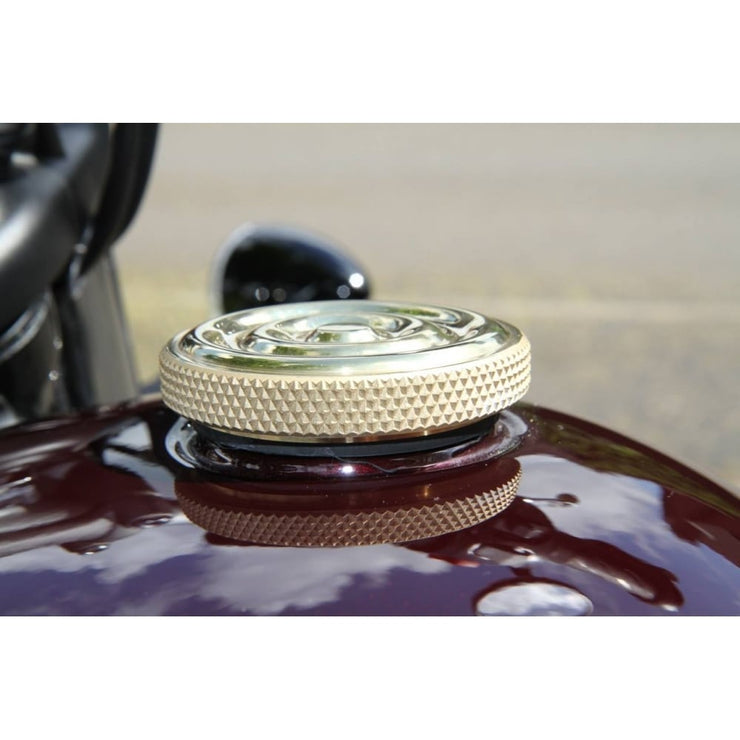 MOTONE INFINITY GAS CAP - BRASS RIPPLED TOP - ALUMINIUM THREAD