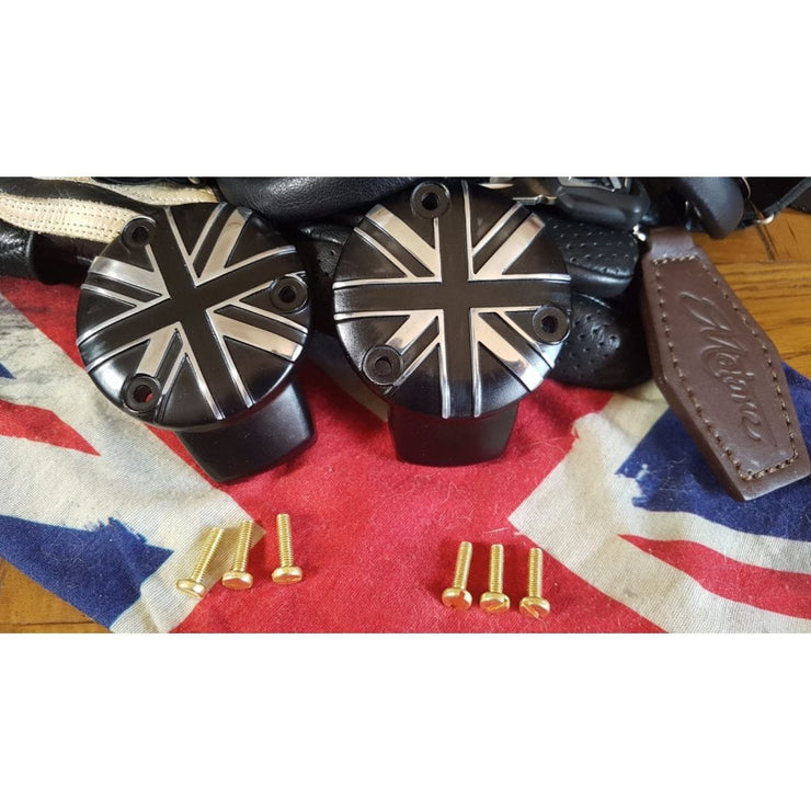 MOTONE TPS CARB/THROTTLE BODY COVER - PAIR - UNION JACK - BLACK/CONTRAST POLISH